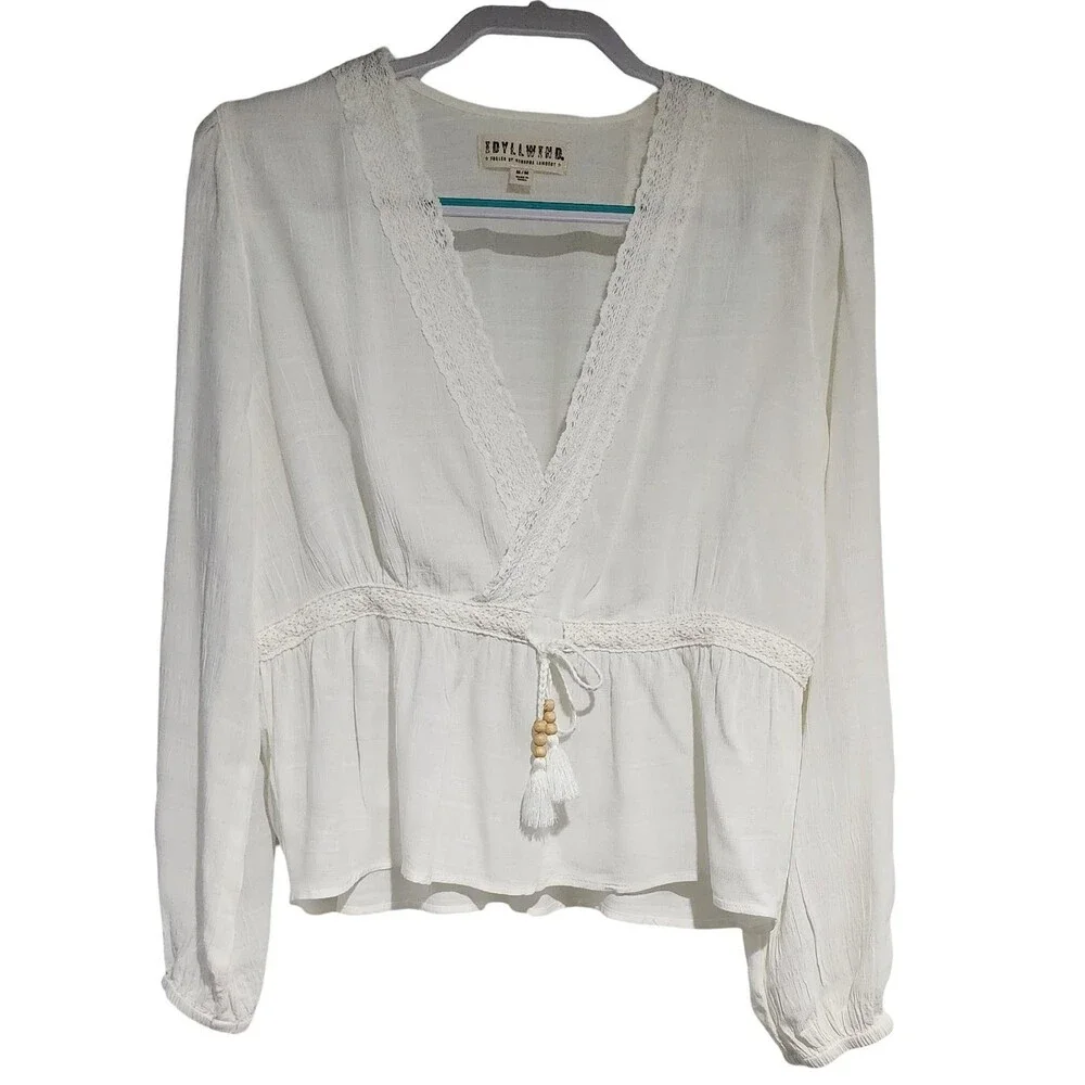 Idyllwind Miranda Lambert Cherry Street Top Womens Size M White V-Neck Lace - Picture 2 of 8